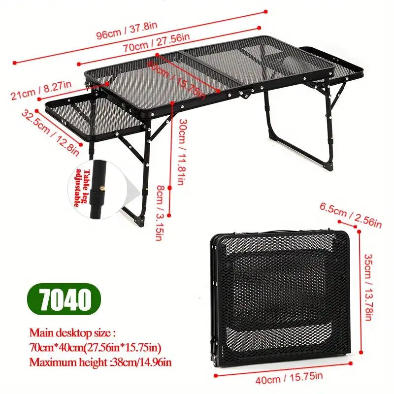 Aluminum Alloy Folding Table with Lifting Shelves Height Adjustable Compact and Portable Picnic Table for Grill Outdoor Camping