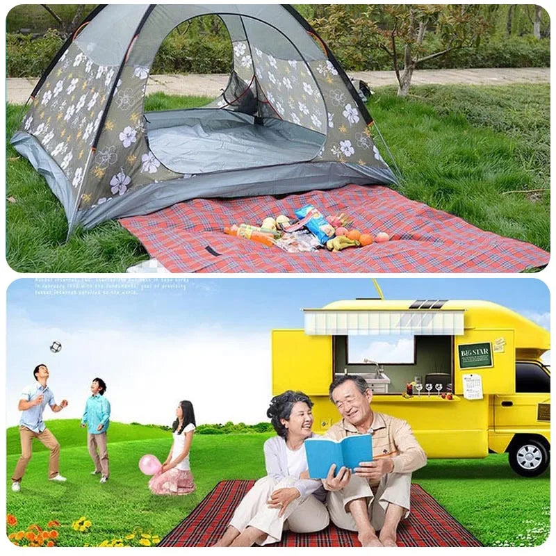 Camping Picnic Mat Portable Beach Blanket Waterproof Moistureproof Plaid Blanket Beach Mat Hiking Travel Foldable Sleeping Mat