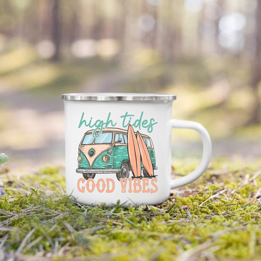 Life Is Better By The Campfire Printed Camper Mugs Camping Enamel Mug Adventure Campfire Party Beer Juice Cup Gifts for Camper