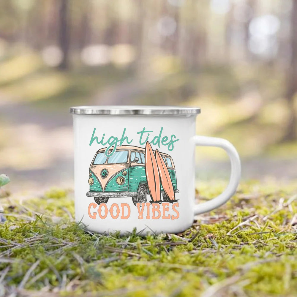 Life Is Better By The Campfire Printed Camper Mugs Camping Enamel Mug Adventure Campfire Party Beer Juice Cup Gifts for Camper