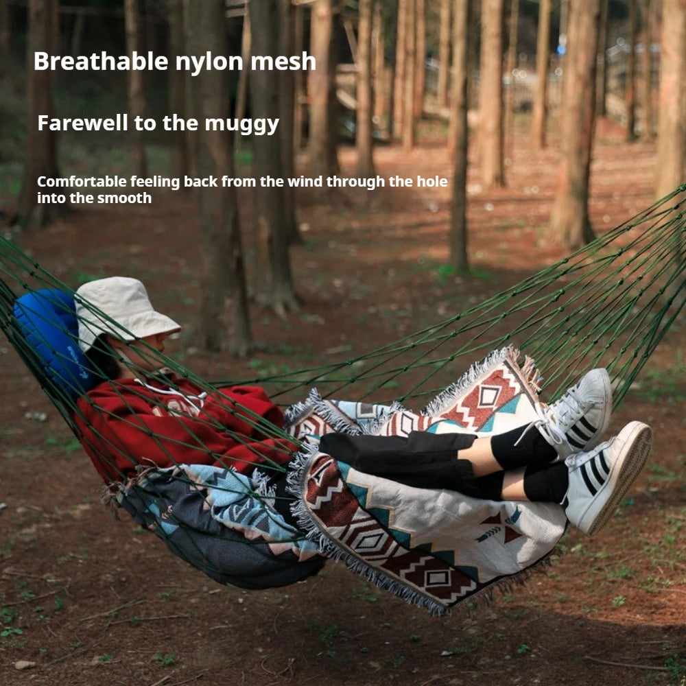 Outdoor Sport Hammock Portable Simple Hammocks Strong Thick Nylon Rope Hammock For Garden Beach Yard Travel Swing Hanging Bed