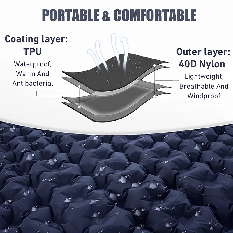 Camping double sleeping pad self-inflating cushion two person travel bed air mattress with pillow outdoor hiking