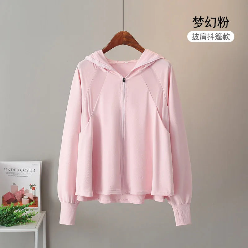 Ice Silk Sun UPF 50+ UV Protection Jacket Big Brim Thin Ice Silk Sun Protection Jackets UV Protection Hooded Windbreaker 4XL 5XL