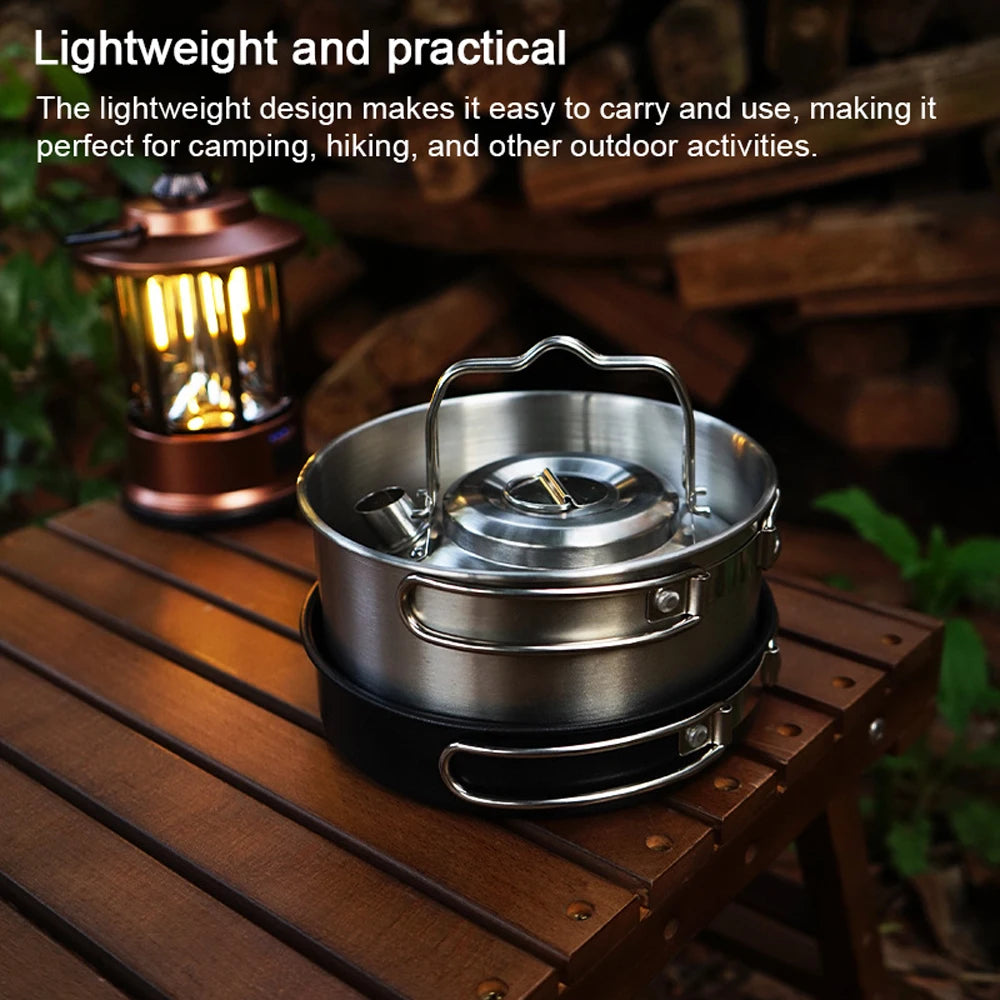 Camping Cookware Set Outdoor Picnic Cookware Kit Stainless Steel Pot Frying Pan Kettle Set Travel Cooking Accessory