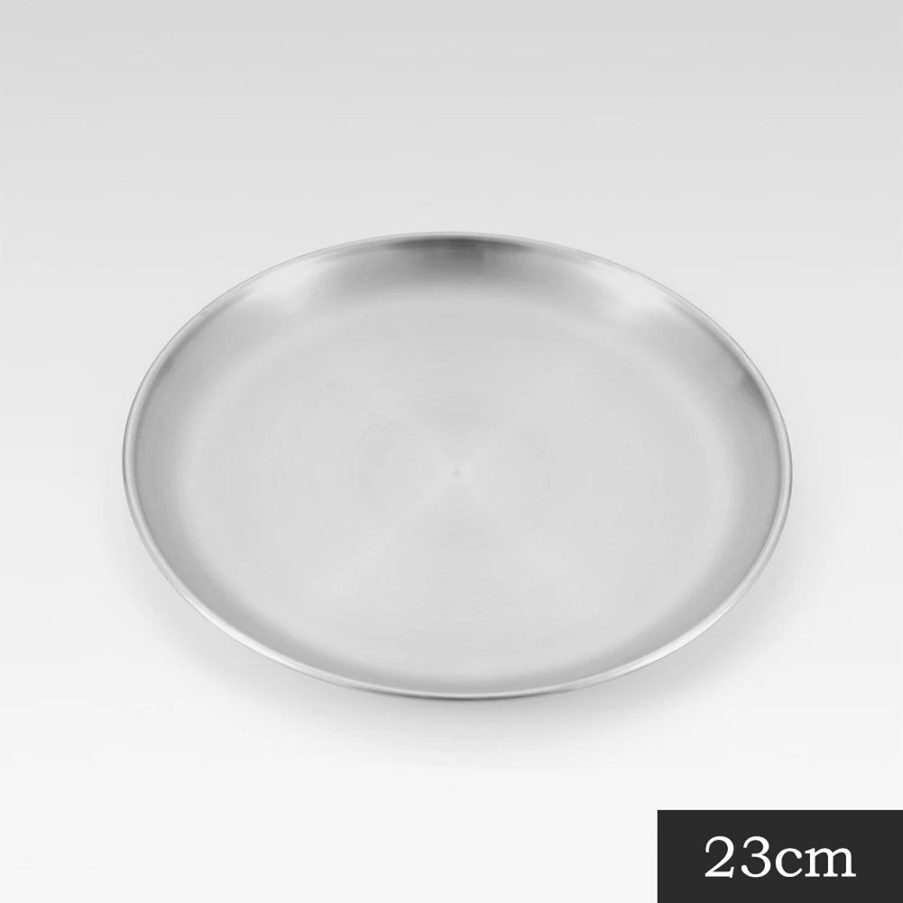 Camping Plate Stainless Steel Outdoor Camping Tableware Dinner Food Container BBQ Picnic Dishes Cookware Utensils 14-26cm Dia