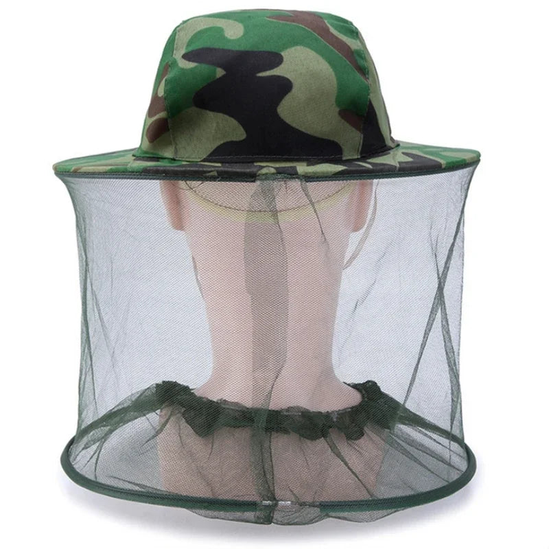 Camouflage Male Fishing Hat Anti-bee Insect Anti-mosquito Net Anti-insect Mesh Fishing Hat Outdoor Hat with Sun Cover