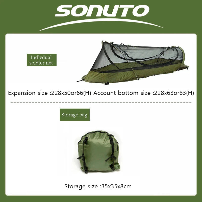 Sonuto-Camping Tent For Single Person Lightweight Nylon Tent Tactical Shelter With Mosquito Net Anti-Mosquito Waterproof Field