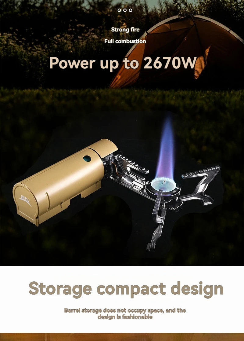 Outdoor Camping Stove Portable Camping Hiking High-Fire Integrated All-in-One Gas Burner Outdoor Backpacking Camp Cooker