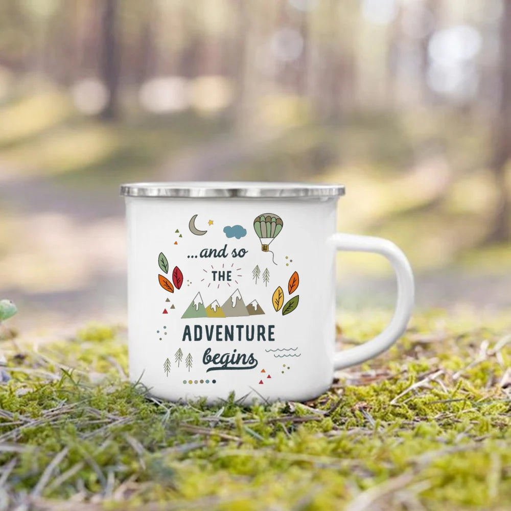 Life Is Better By The Campfire Printed Camper Mugs Camping Enamel Mug Adventure Campfire Party Beer Juice Cup Gifts for Camper