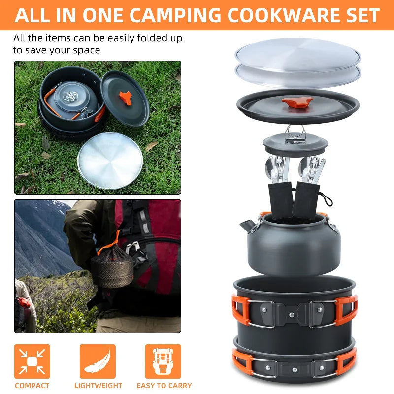 Camping Cooking Set Camping Cookware Set 16pcs Camping Pot Pan Set Nesting Camp Cook Set Backpacking Cookware Pans Set
