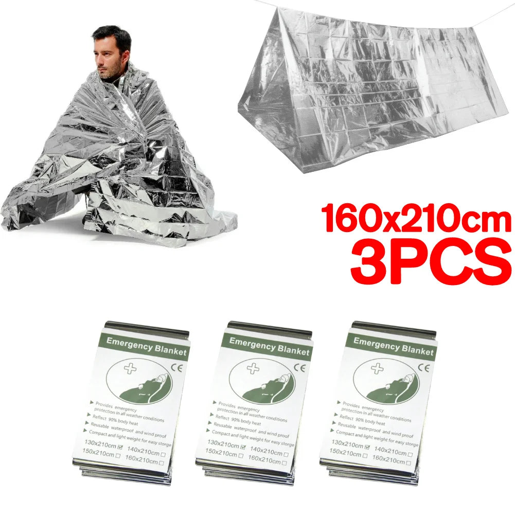 Silver Emergency Survival Thermal Blanket Outdoor Sleeping Bag Waterproof Windproof Reusable Cover for Exploration