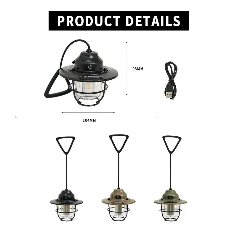 Modern outdoor camping lamp, infinitely dimmable atmosphere lamp, metal campsite lamp.