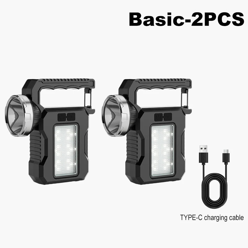 Solar Power LED Flashlights Multifunctional Portable Light Rechargeable Camping Work Light Solar Charging High brightness Torch