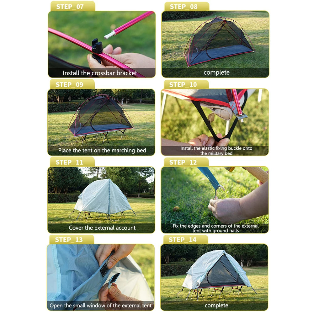 Camping Folding Tent Single Person Outdoor Off The Ground Tent Waterproof UV Resistant Used with Bed for Hiking Travel