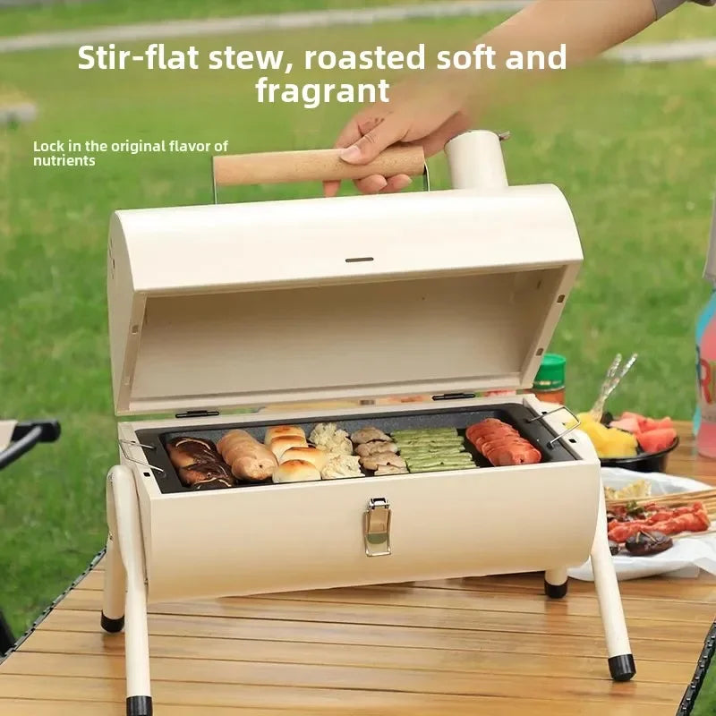 Outdoor portable charcoal grill, integrated windproof, foldable small barbecue grill, suitable for home use and camping.