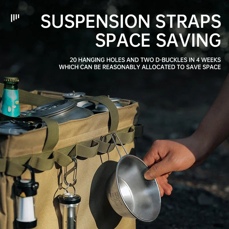 LargeCamping Storage Bag, Elastic Compression Oxford Storage W/ Waterproof Bottom, Multi-Pocket Outdoor Tool Organizer