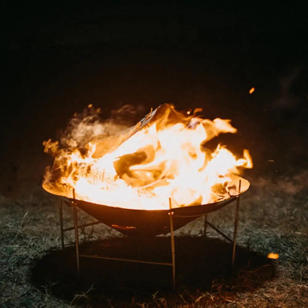 camping Bonfire Fire Pit Grill Foldable Circular Bonfire Stand Portable Firewood Stove Cookable Camping Stove Grill Burning