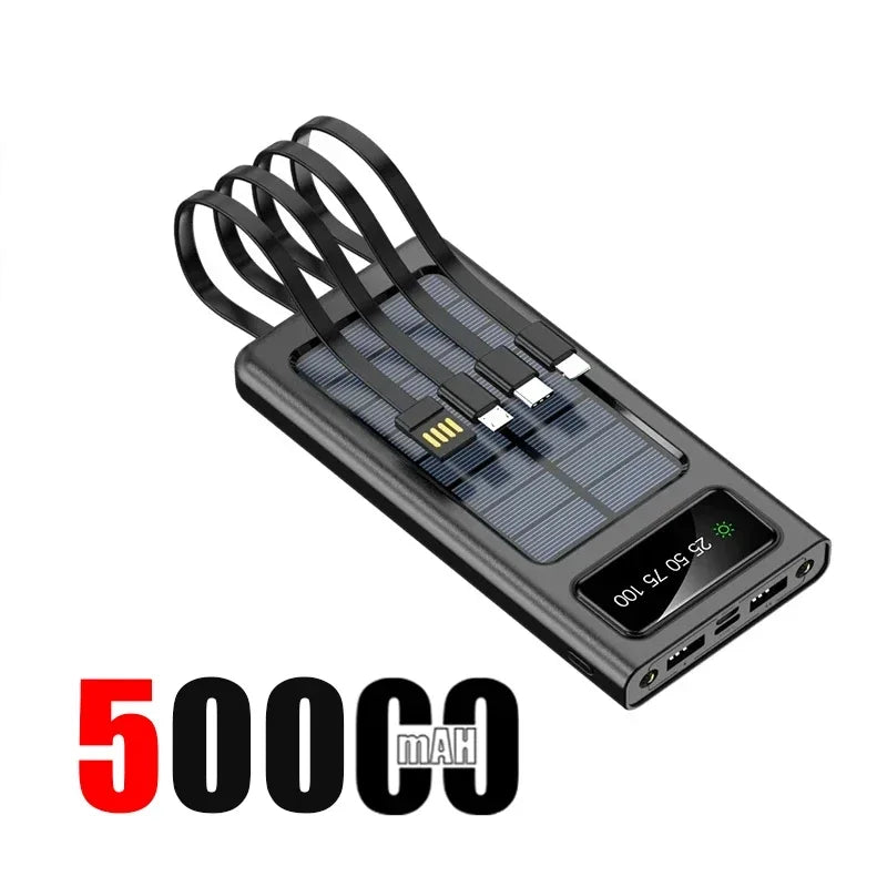 200000mah Solar Powered Power Bank With Light Large Capacity Ultra Fast Charging Digital Display Screen 4-Wire External Battery