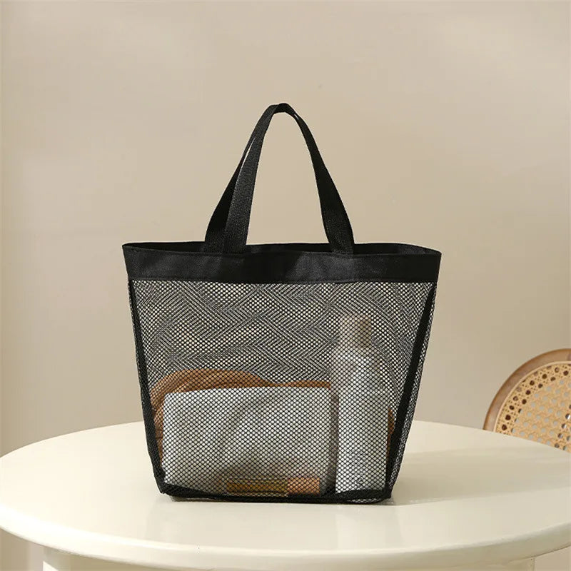 Portable Mesh Shower Caddy Tote Beach Bag Travel Storage Wash Bag Swimming Bath Bag Suitable for Outdoor Camping Quick Dry Tote