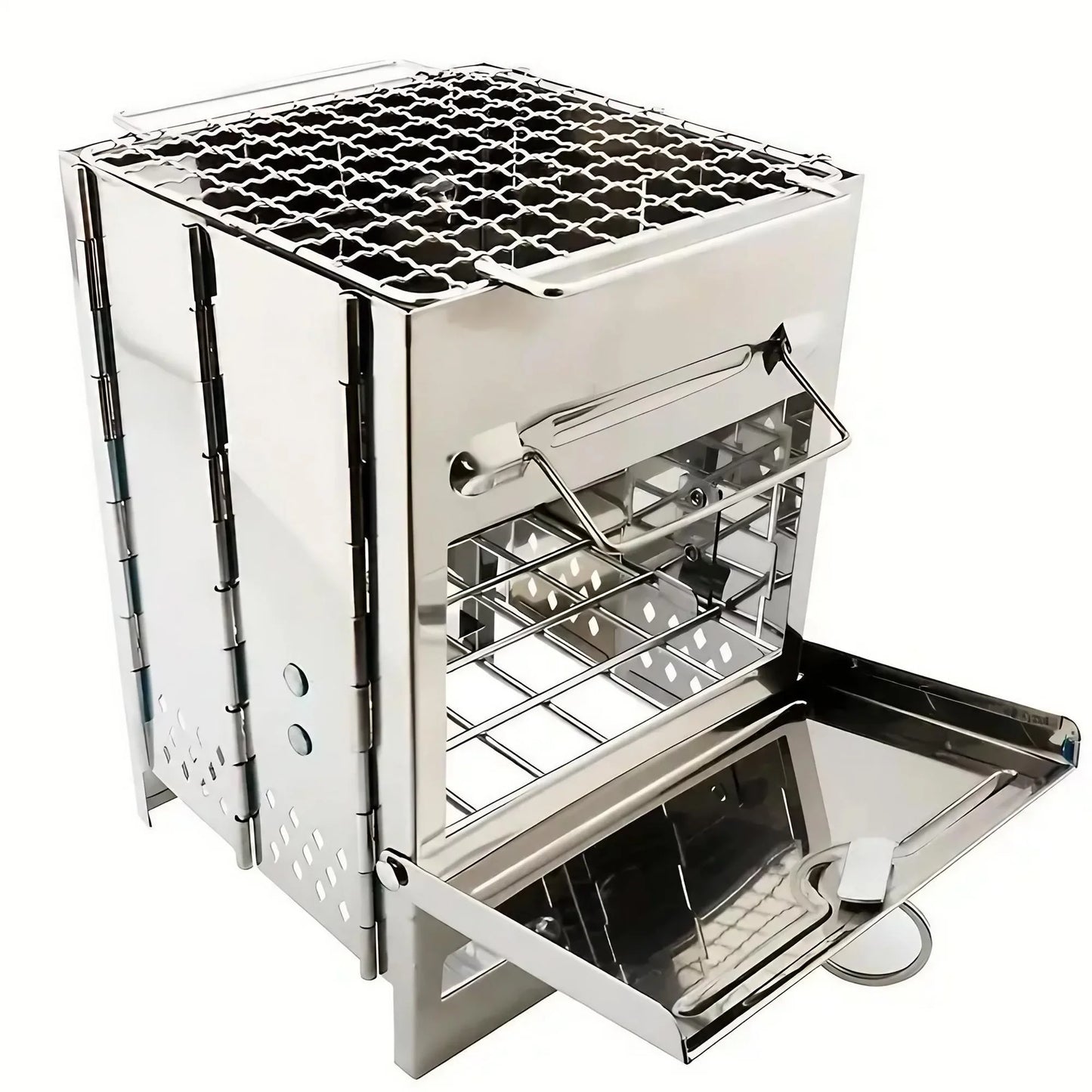 STONEGO Square Wood Stove Outdoor Grill Mini Grill BBQ Outdoor Grill Camping Picnic Folding Grill