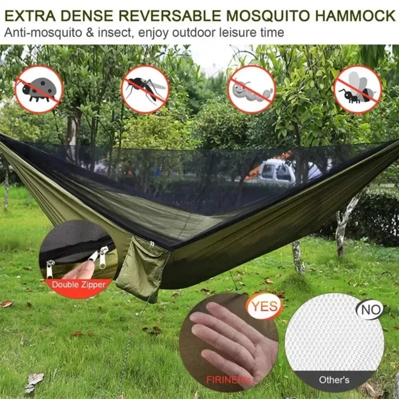 250x120cm Outdoor Hammock With Net – Lightweight Parachute Fabric For Camping & Travel