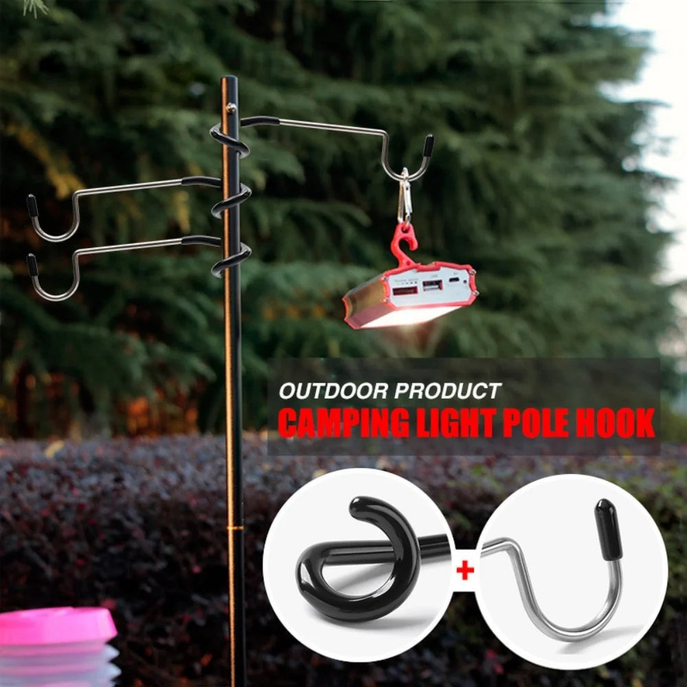 Camping Light Pole Hook Non-Slip Stainless Steel Tent Lamp Stand Holder Outdoor Hunting Fishing Lantern Hanger Camping Tools