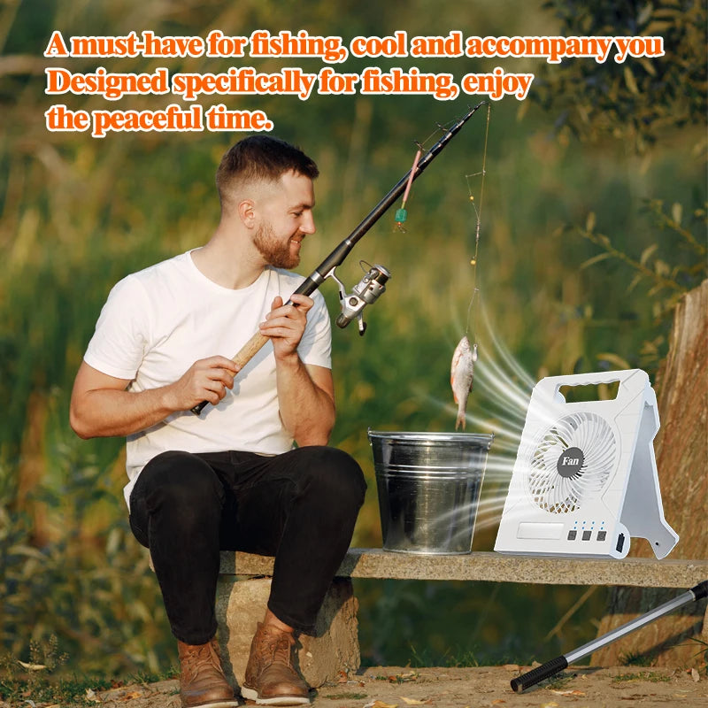 Camping Solar Fan Solar-Powered Camping Fan – Portable Rechargeable Fan with LED Light & Power Bank for Outdoor Adventures