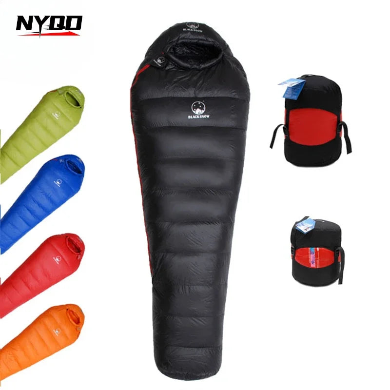 Black Snow Outdoor Camping Sleeping Bag Very Warm Down Filled Adult Mummy Style Sleep Bag 4 Seasons Camping Travel Sleeping  Bag