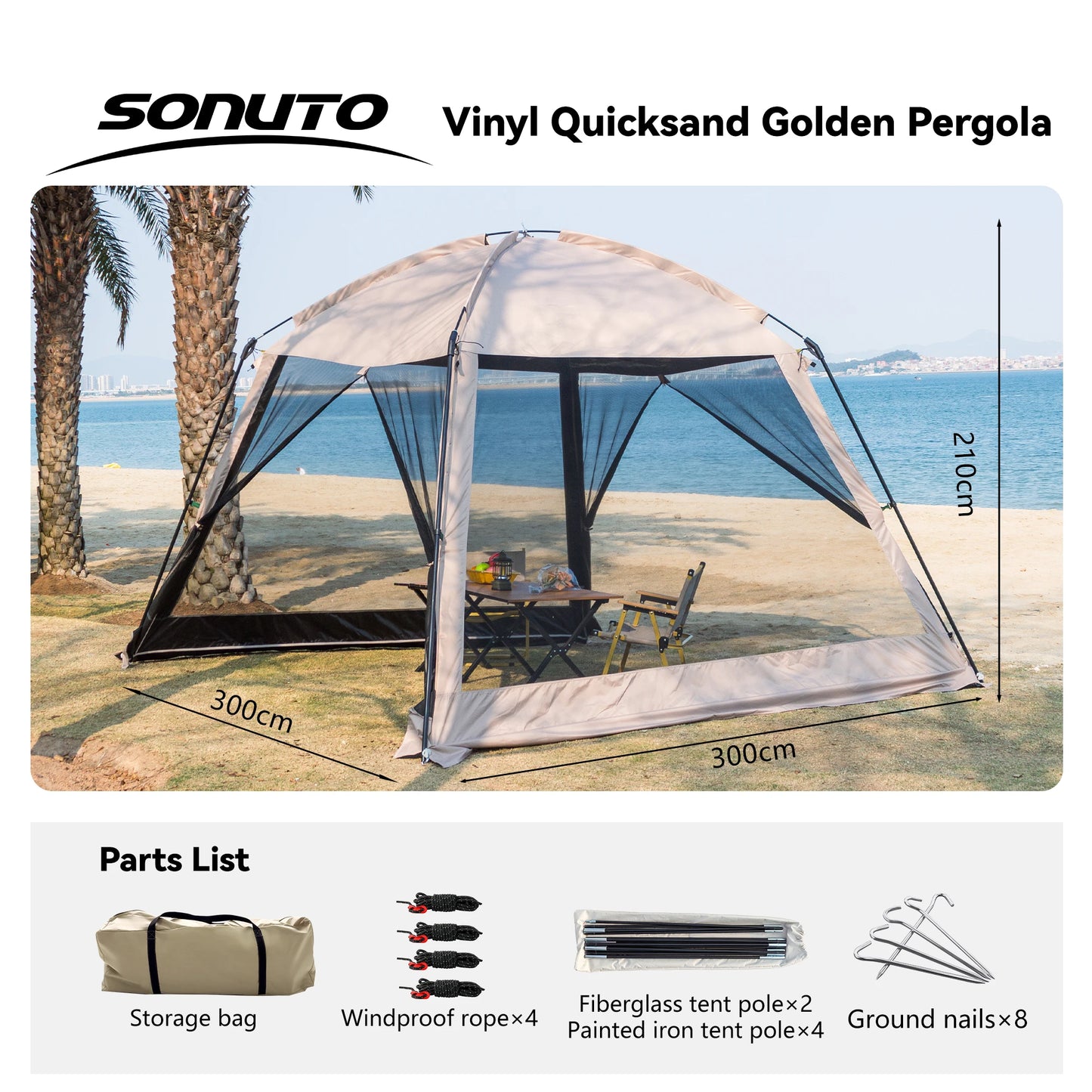 Sonuto Tent Outdoor Camping Picnic Summer Camping Awning Family 4-8 People Outdoor Sun Protection Cover Pergola Canopy