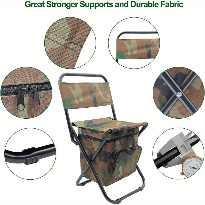 1PC Foldable Camping Chair with Cooler Bag Light Weight Fishing Chair Compact Folding Stool Seat
