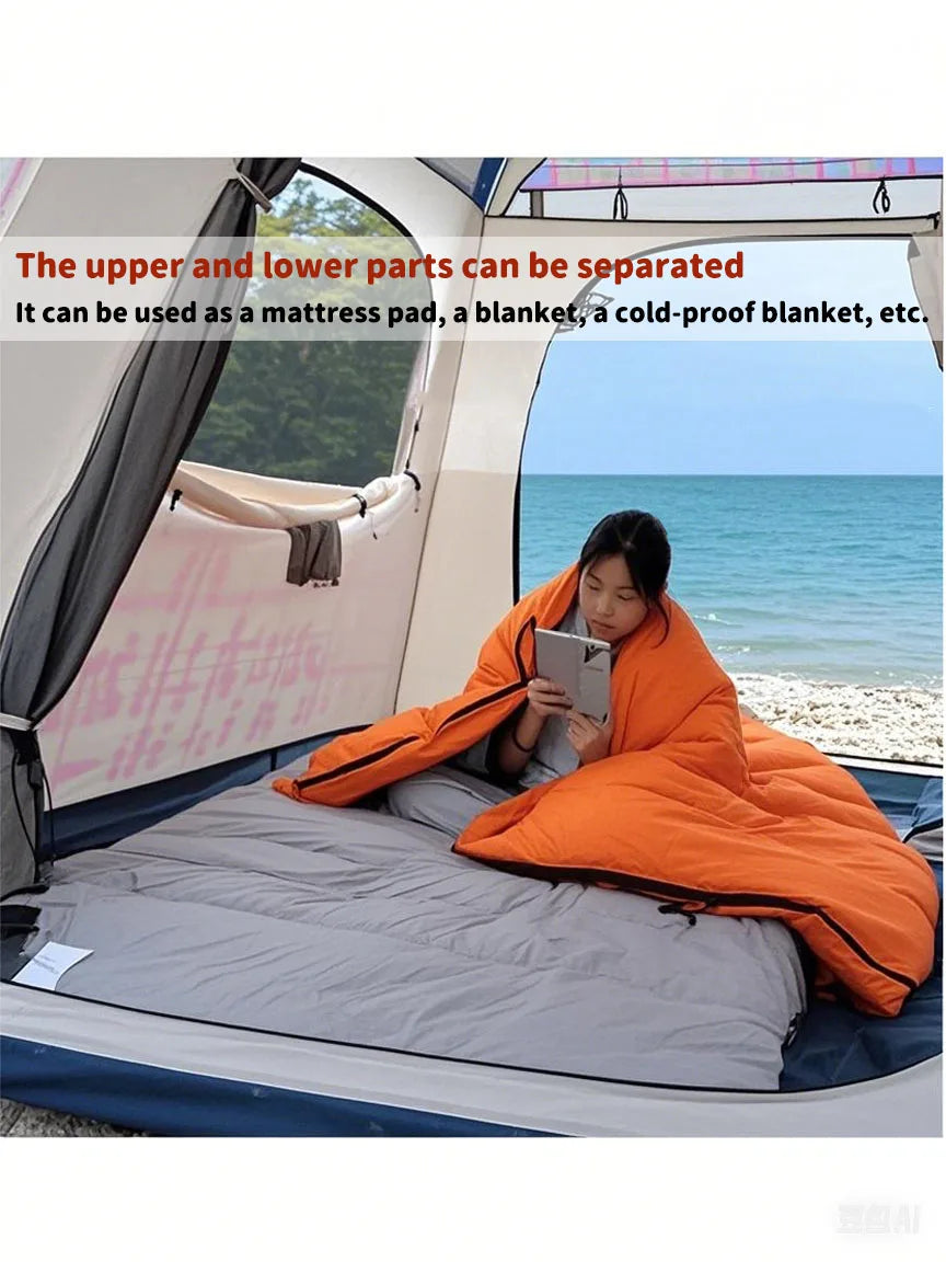 Outdoor camping, mummy style, double sleeping bag, 93% duck down 2000g filling, thickened, cold-proof and warm, adult sleeping b