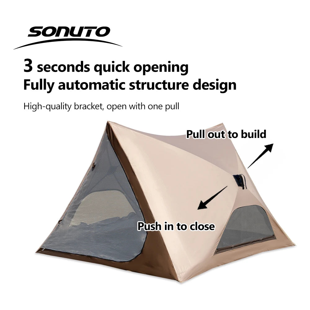 2-4 Person Camping Tent Quick Setup, Waterproof Windproof Sun Protection, Lightweight Portable for Beach Hiking, 210D Oxford