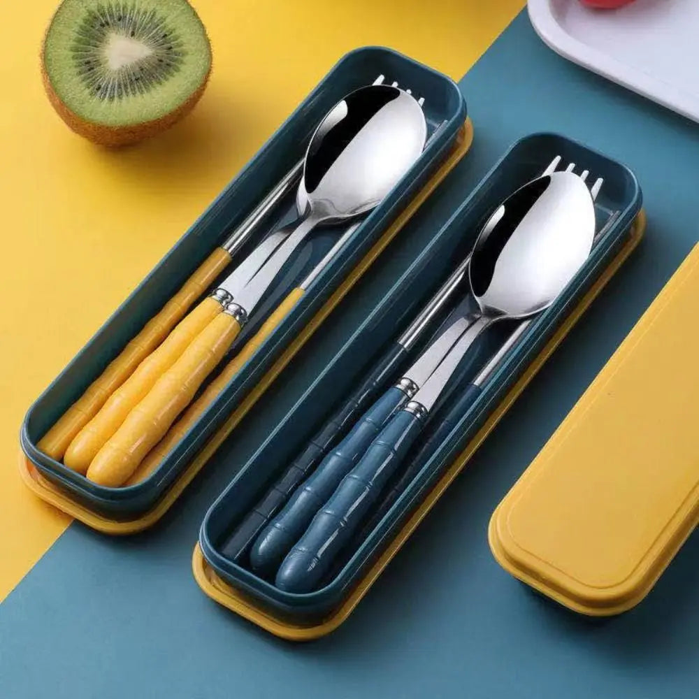 Stainless Steel Camping Utensils Set Chopsticks Eco-Friendly Travel Cutlery Dinnerware 3-in-1 Camping Spoon Fork Daily Use