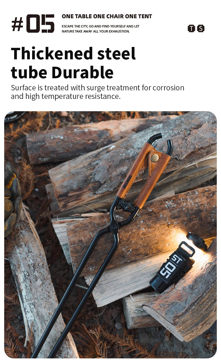 ShineTrip-Camping Fire Poker Outdoor BBQ Thickened Anti-Scald Carbon Fire Poker Lightweight Portable Carbon Steel Fire Poker