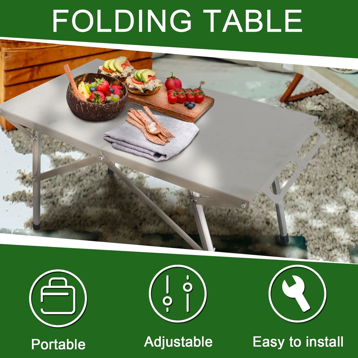 Outdoor Camping Folding Table Stainless Steel Portable Multi-functional Lightweight Table For Festival Party Picnic Hiking BBQ
