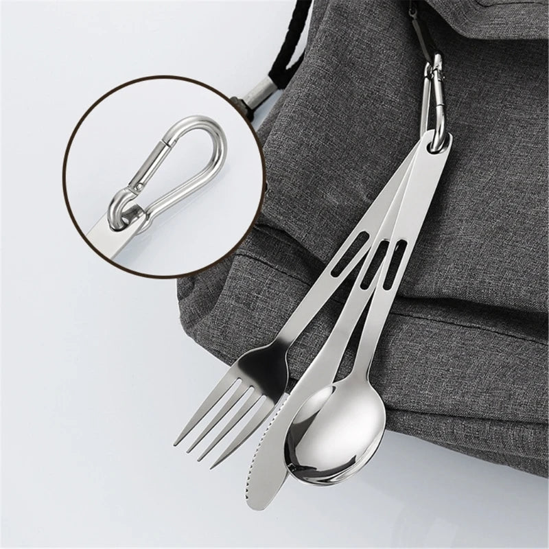 Portable Camping Cutlery Set Stainless Steels Flatware Fork Spoon Cutter Travel Utensils for Outdoor Dining Easy Clean