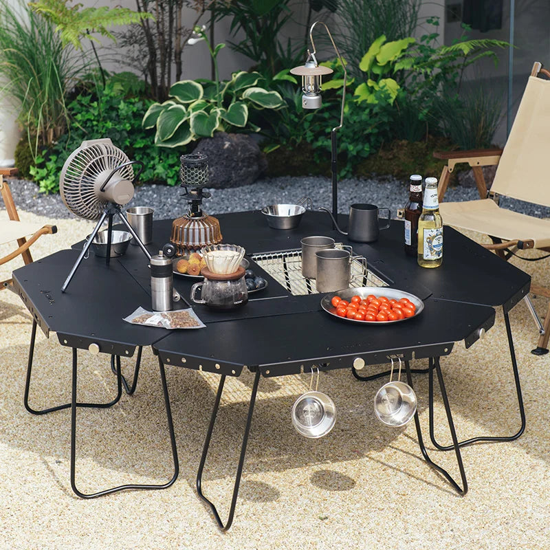 HOMFULOutdoor Stainless Steel Barbecue Campfire Table Camping Multifunctional Portable Foldable Splicing Combination Round Table