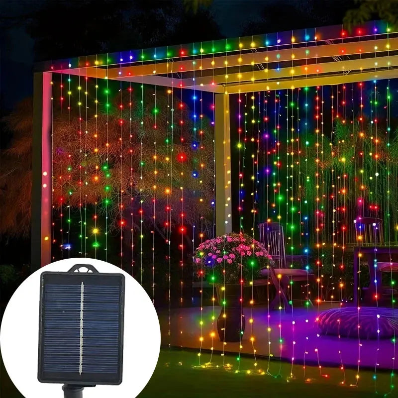 LED Solar Outdoor Lights Curtain Garland String Lights for Camping Wedding Party Garden Summer Holiday Atmosphere Decoration