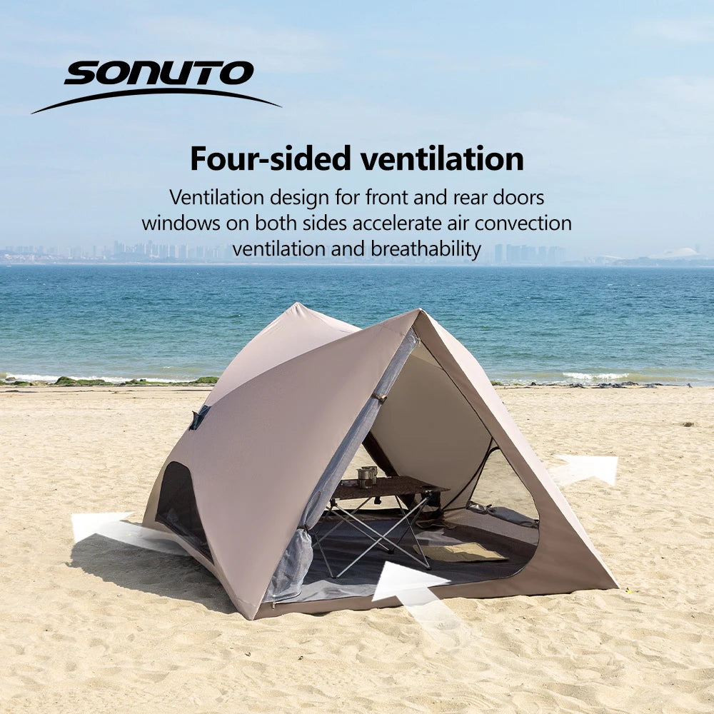 2-4 Person Camping Tent Quick Setup, Waterproof Windproof Sun Protection, Lightweight Portable for Beach Hiking, 210D Oxford