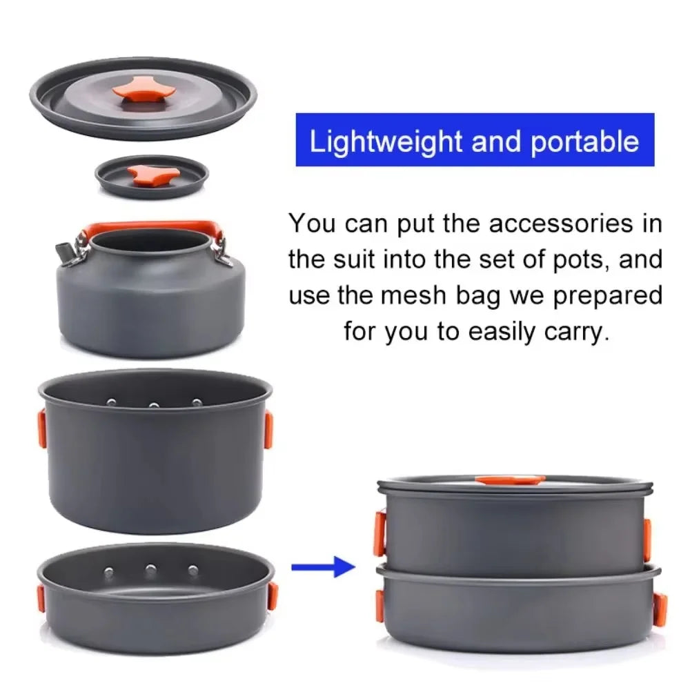 Outdoor Camping Cookware Set - Portable Kitchen Gear Utensils Dishes Bowler Pots And Bowls for Hiking Picnic Travel