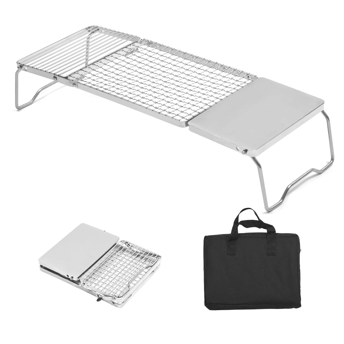 Folding Campfire Grill, Portable Camping Grill Grate, 304 Stainless Steel Camp Fire Cooking Racks for Compact Storage