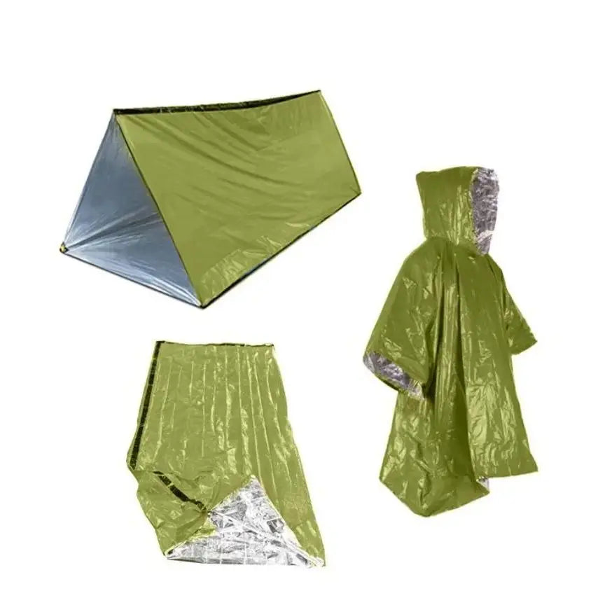 Outdoor emergency 3-piece set including tent, raincoat, sleeping bag, outdoor emergency first aid, travel, outdoor insulation