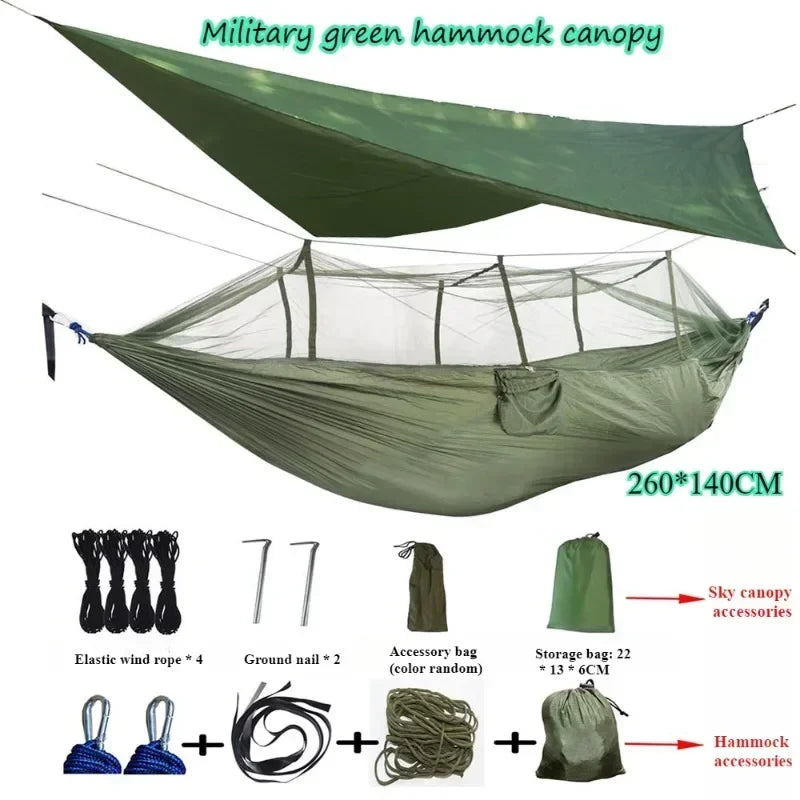 Camping Hammock With Mosquito Net&Rainfly Tent Tarp Mosquito Proof Sunshade Hammock Package Portable Outdoor Camping Hammock