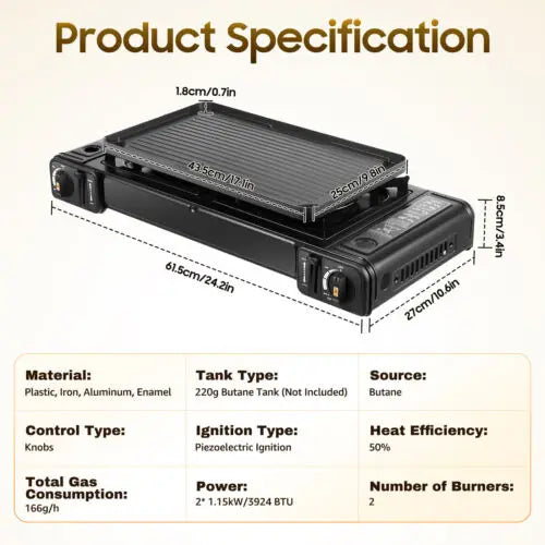 Black Portable Camping Stove 2 Burners Camping Stove Camping Stove W/Grill Tray