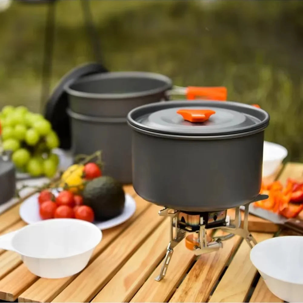 Outdoor Camping Cookware Set - Portable Kitchen Gear Utensils Dishes Bowler Pots And Bowls for Hiking Picnic Travel